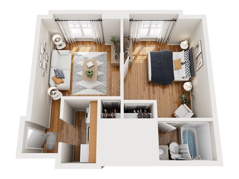 Floor plan for 1 bed, 1 bath, 425 sqft